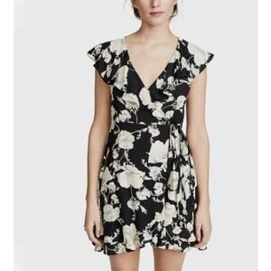 Free People French Quarter Floral Print Dress Black Cream SZ L